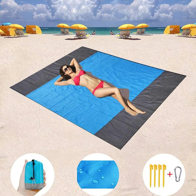 Beach Blanket Sandproof Beach Mat Beach Sheet Waterproof Sand Mat with Stakes Lightweight Mat for Picnic Camping