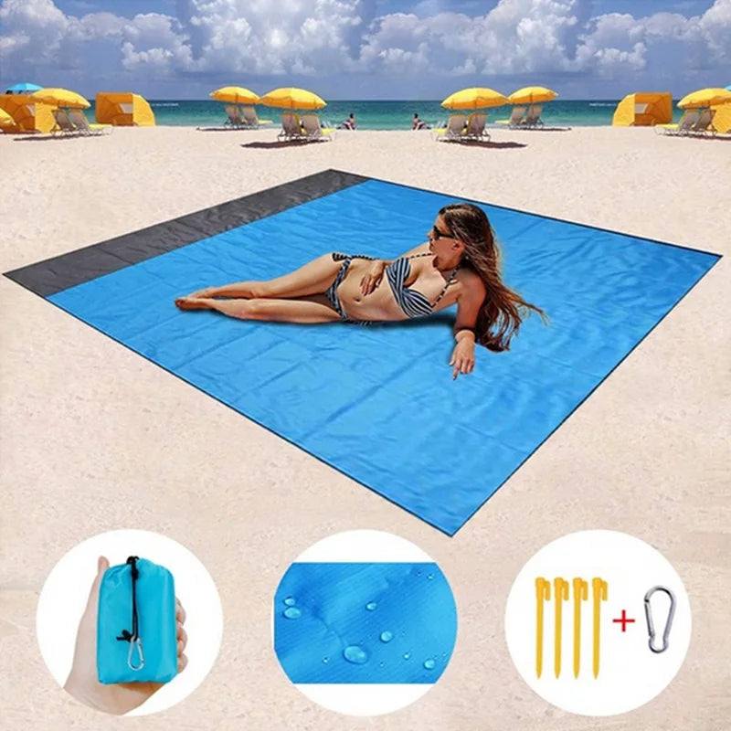 Beach Blanket Sandproof Beach Mat Beach Sheet Waterproof Sand Mat with Stakes Lightweight Mat for Picnic Camping