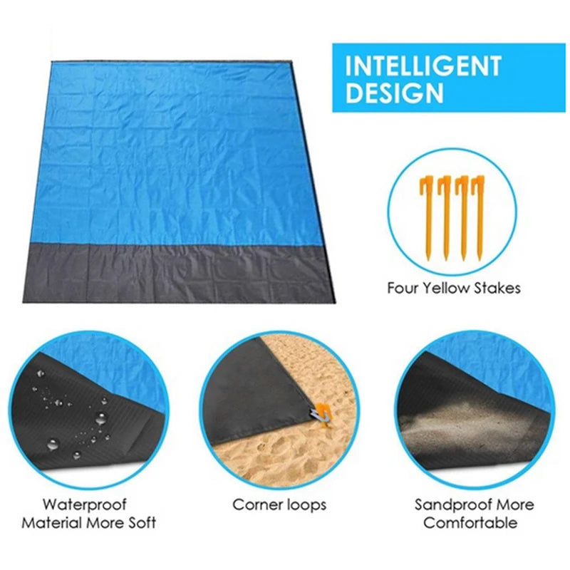 Beach Blanket Sandproof Beach Mat Beach Sheet Waterproof Sand Mat with Stakes Lightweight Mat for Picnic Camping